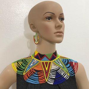 African Beaded Necklace Sets, Zulu Necklace, Masai